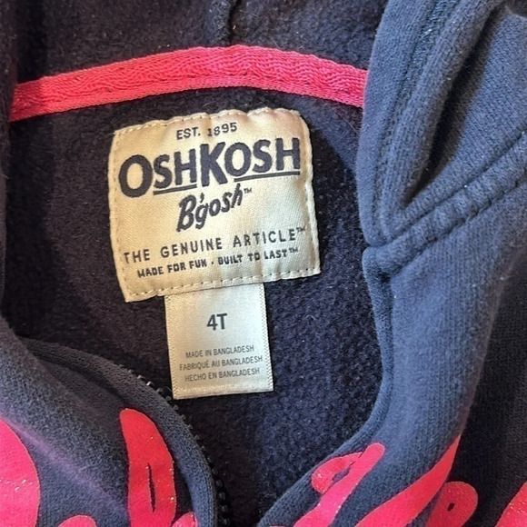 OshKosh B'gosh - Navy full zipped hoodie with pink/sparkle (slight) logo. Size 4 - Picture 2 of 4